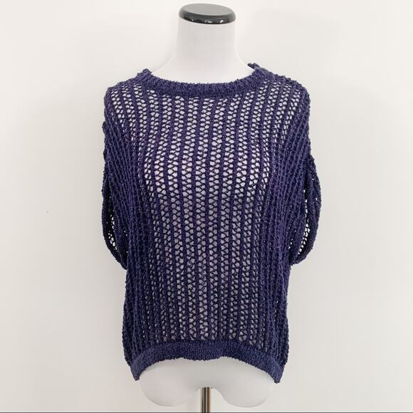 BCBGMaxAzria Purple Open Knit Crochet Sweater Vest T Shirt Small